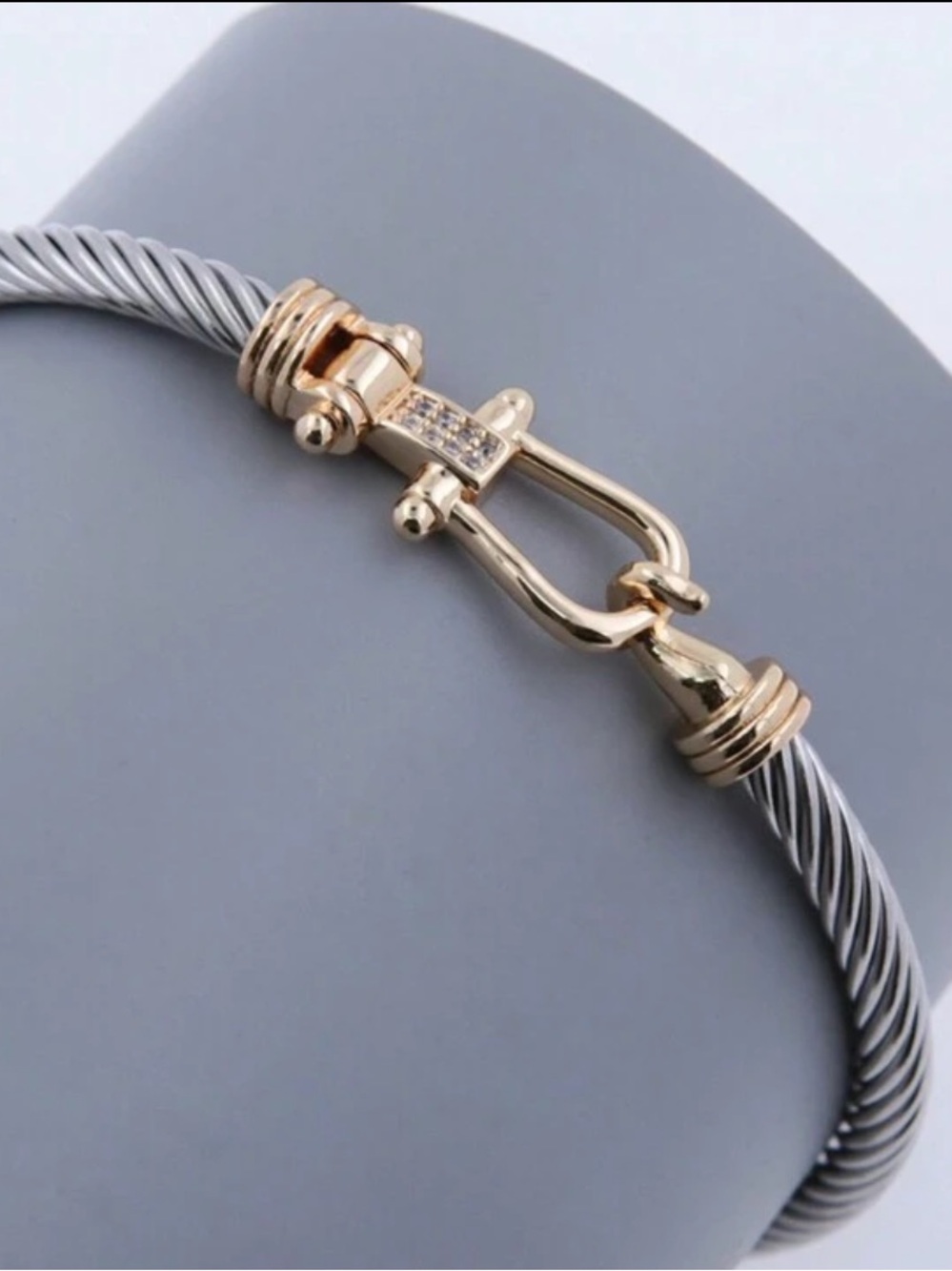 Stainless Steel Cable Bracelet with Gold Clasp